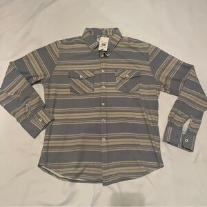 Sperry Men's Blue and Tan Striped Shirt